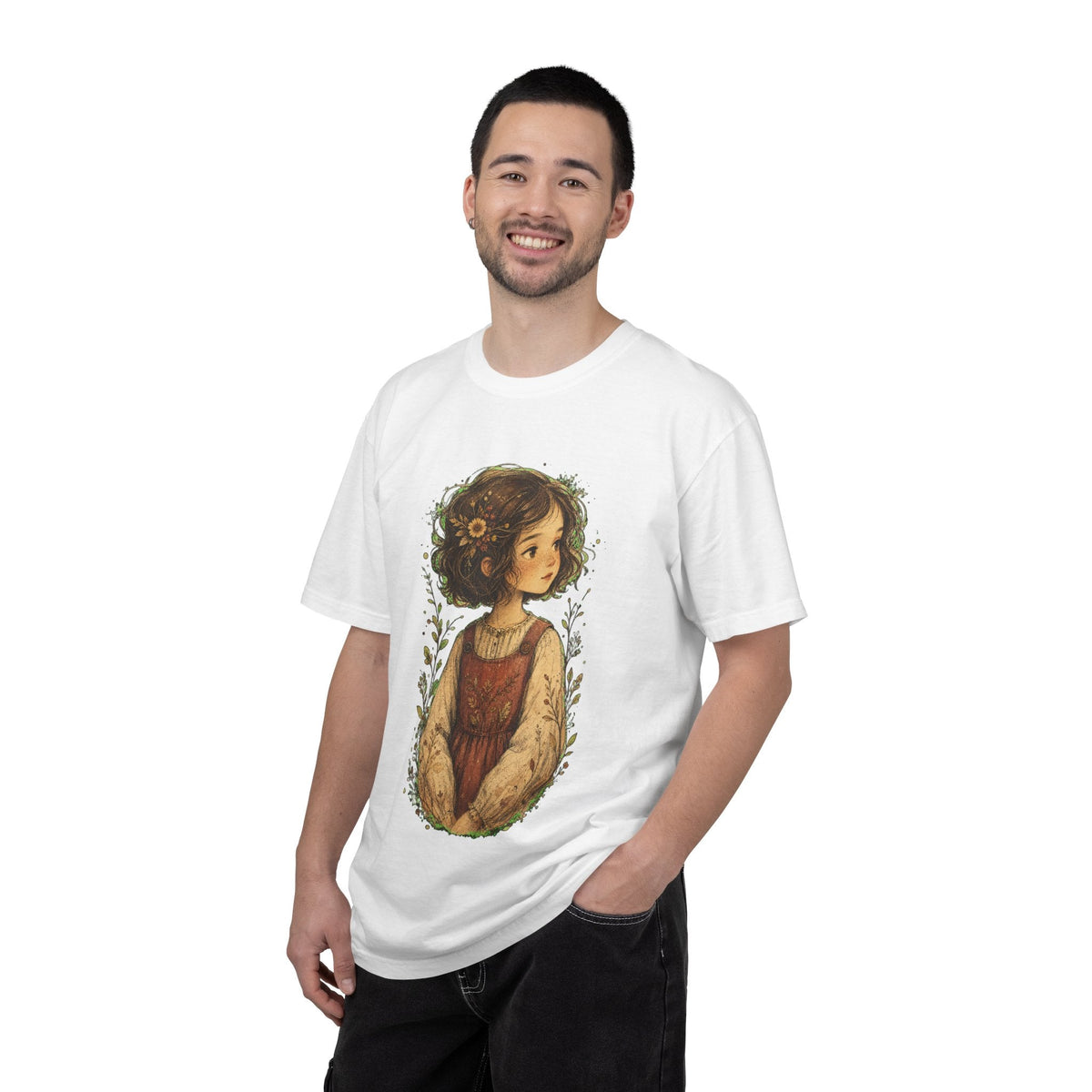 Vintage Cottagecore Girl Illustration T-Shirt