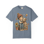 Autumn Kids & Puppy Graphic T-Shirt — Cozy Fall Cute Boy with Dog Design