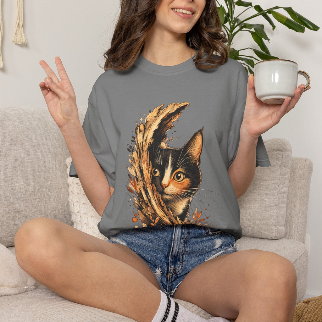 Cat Peek T-Shirt — Calico Cat Artistic Portrait Tee