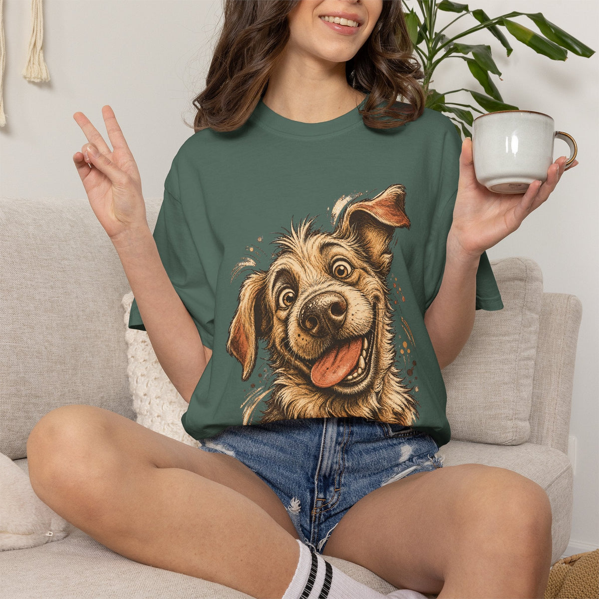 Happy Dog Portrait T-Shirt — Playful Paw Print Graphic Tee for Dog Lovers