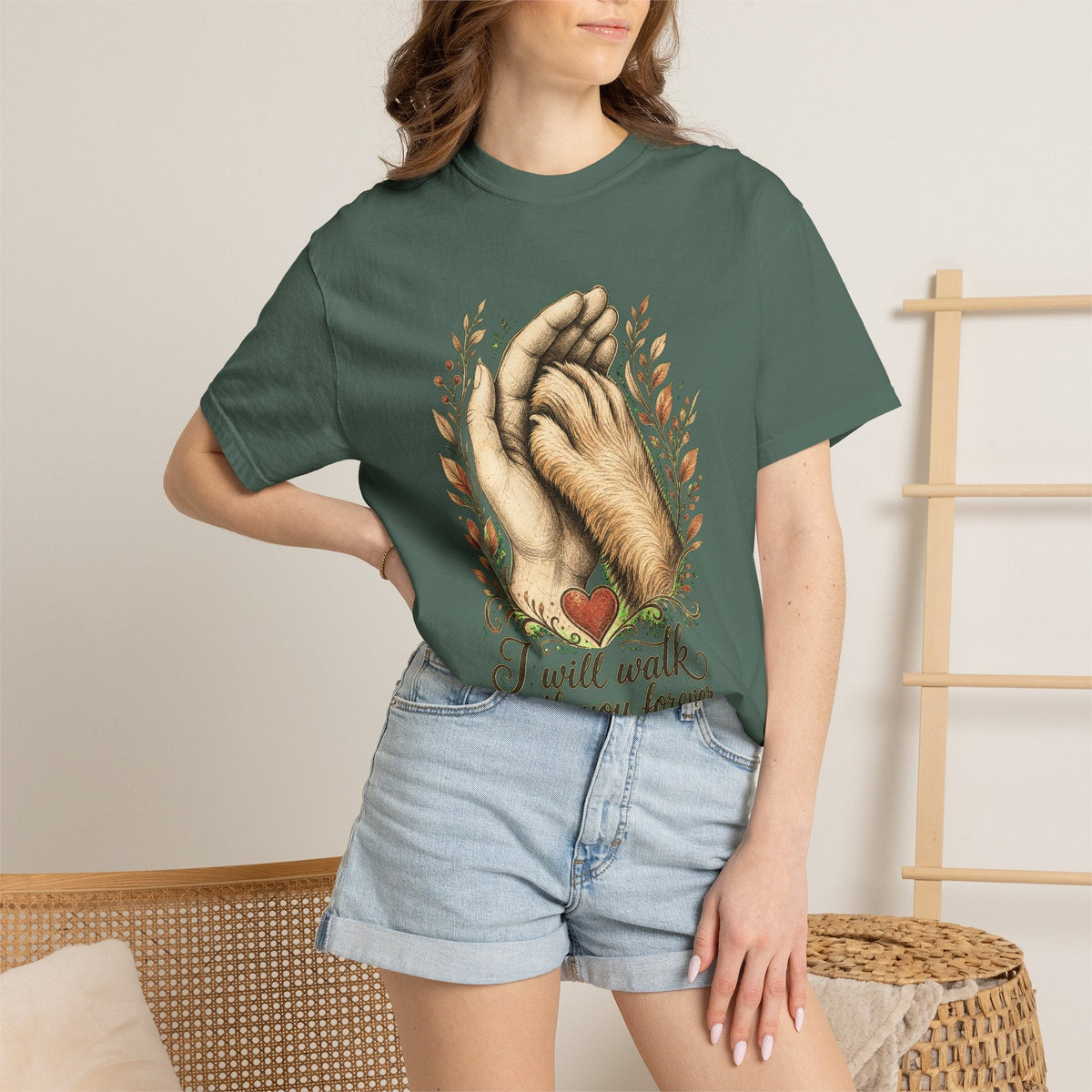 T-Shirt — "I Will Walk With You Forever" Hand-in-Paw Memorial Design