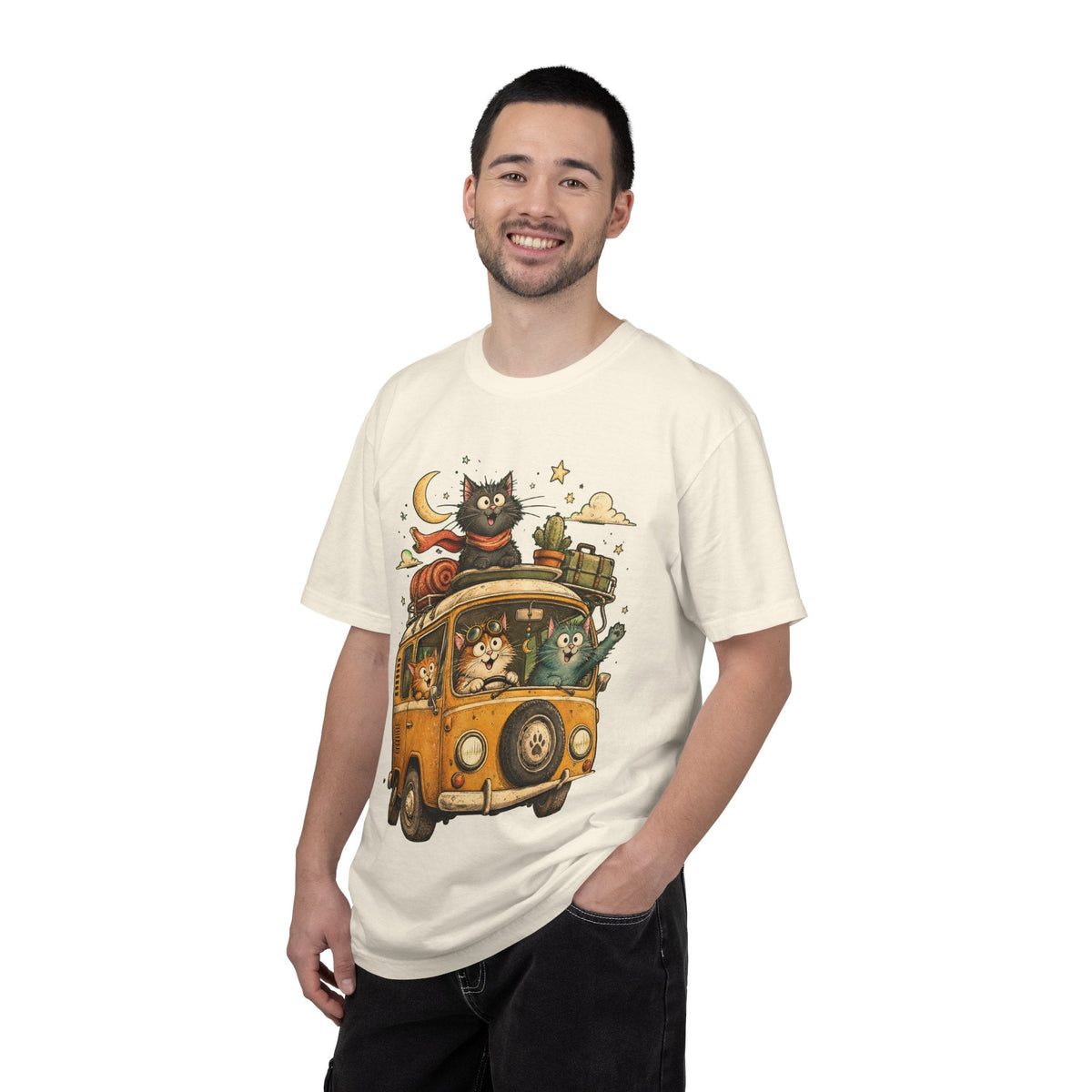 Cute Cats Road Trip T-Shirt — Vintage Camper Van Graphic