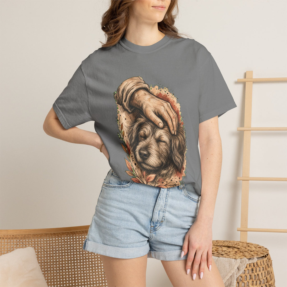 T-Shirt — Gentle Petting Rescue Dog Portrait Tee