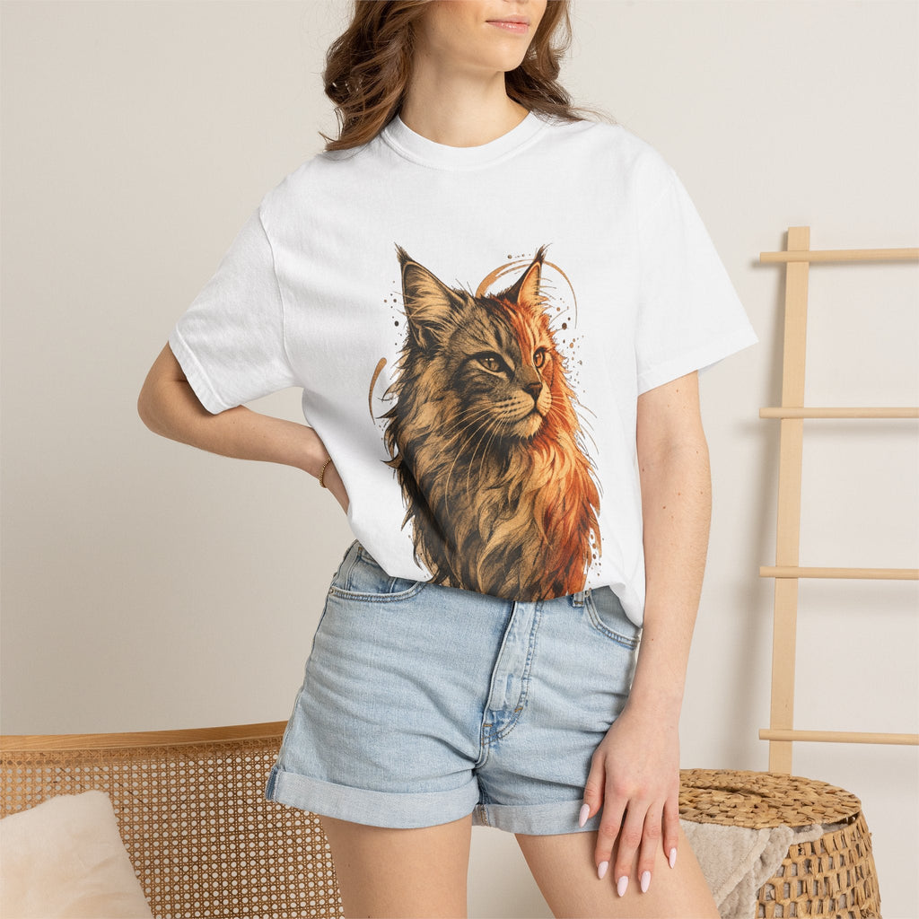 Majestic Maine Coon Cat T-Shirt — Artistic Portrait Tee for Cat Lovers