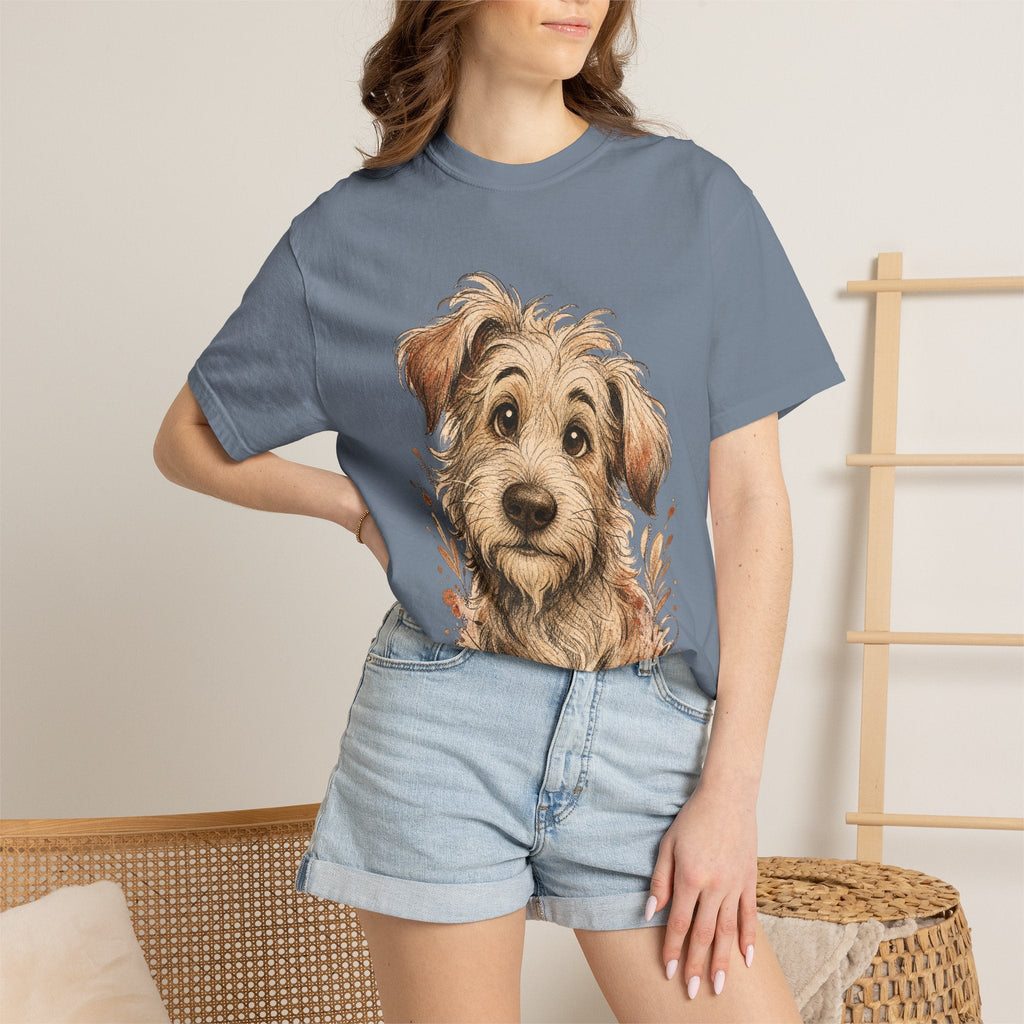 Happy Scruffy Dog T-Shirt — Cute Paw Print Portrait Tee