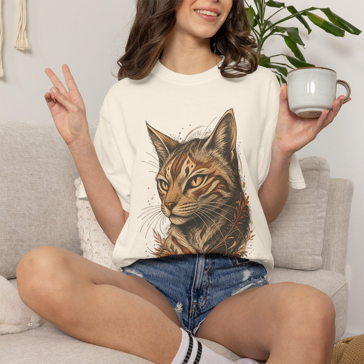 Cat Portrait T-Shirt — Realistic Tabby Illustration Tee