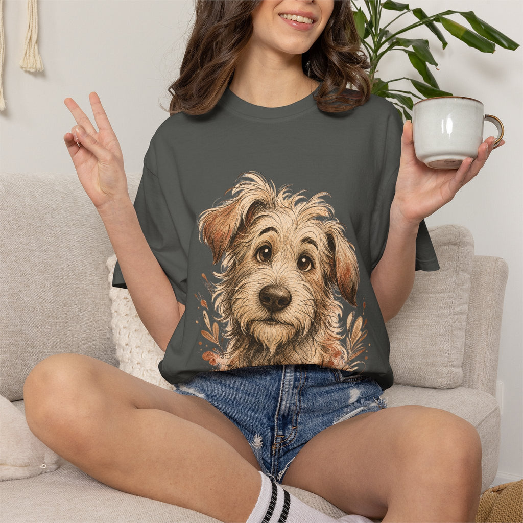 Happy Scruffy Dog T-Shirt — Cute Paw Print Portrait Tee