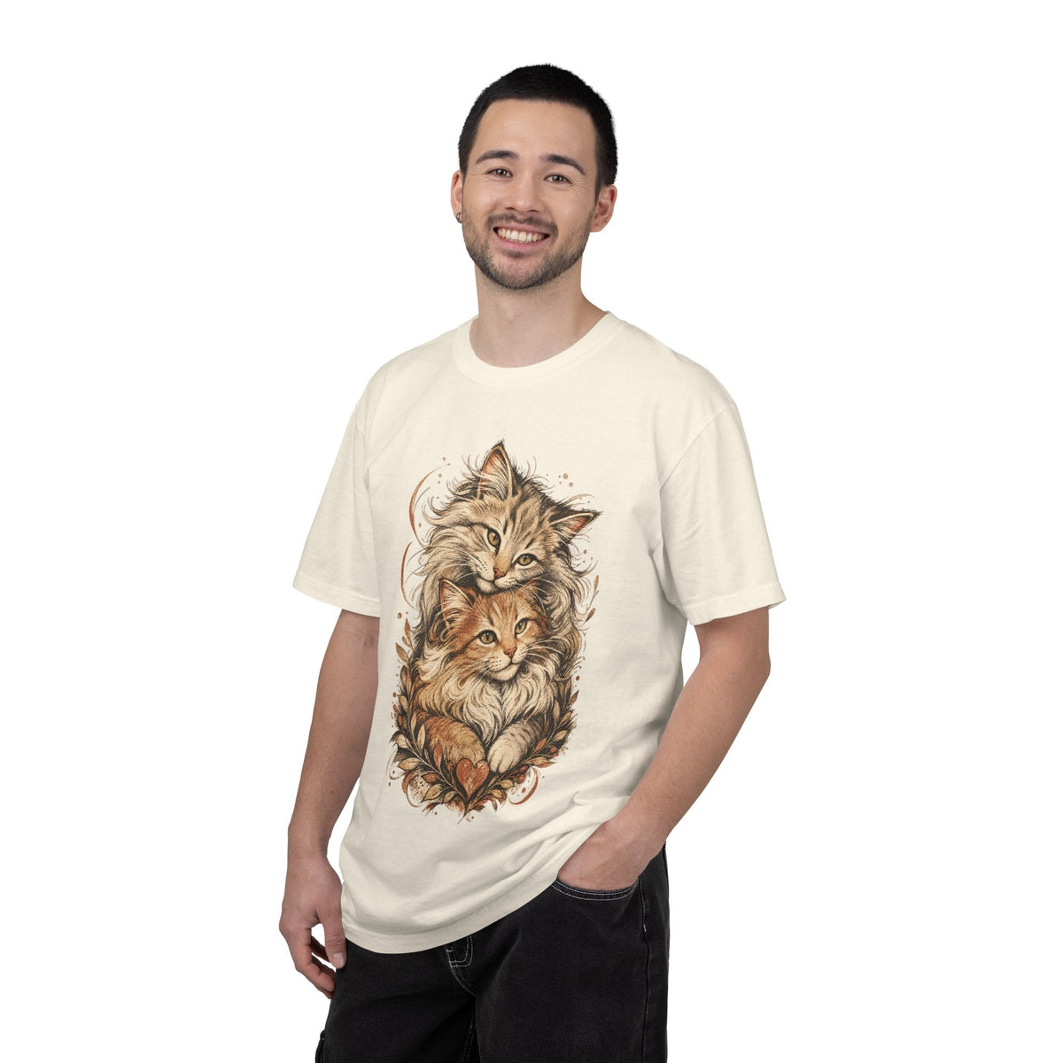 Cat Lovers Vintage Art T-Shirt — Cozy Fluffy Cats Illustration