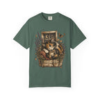 Cozy Cat Nook T-Shirt — Sleeping Cat with Tea & Lavender Graphic