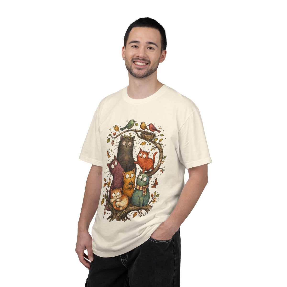 Cat Family Woodland Tee — Cute Autumn Cats Illustration T-Shirt