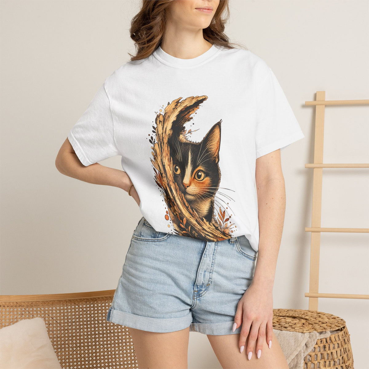 Cat Peek T-Shirt — Calico Cat Artistic Portrait Tee
