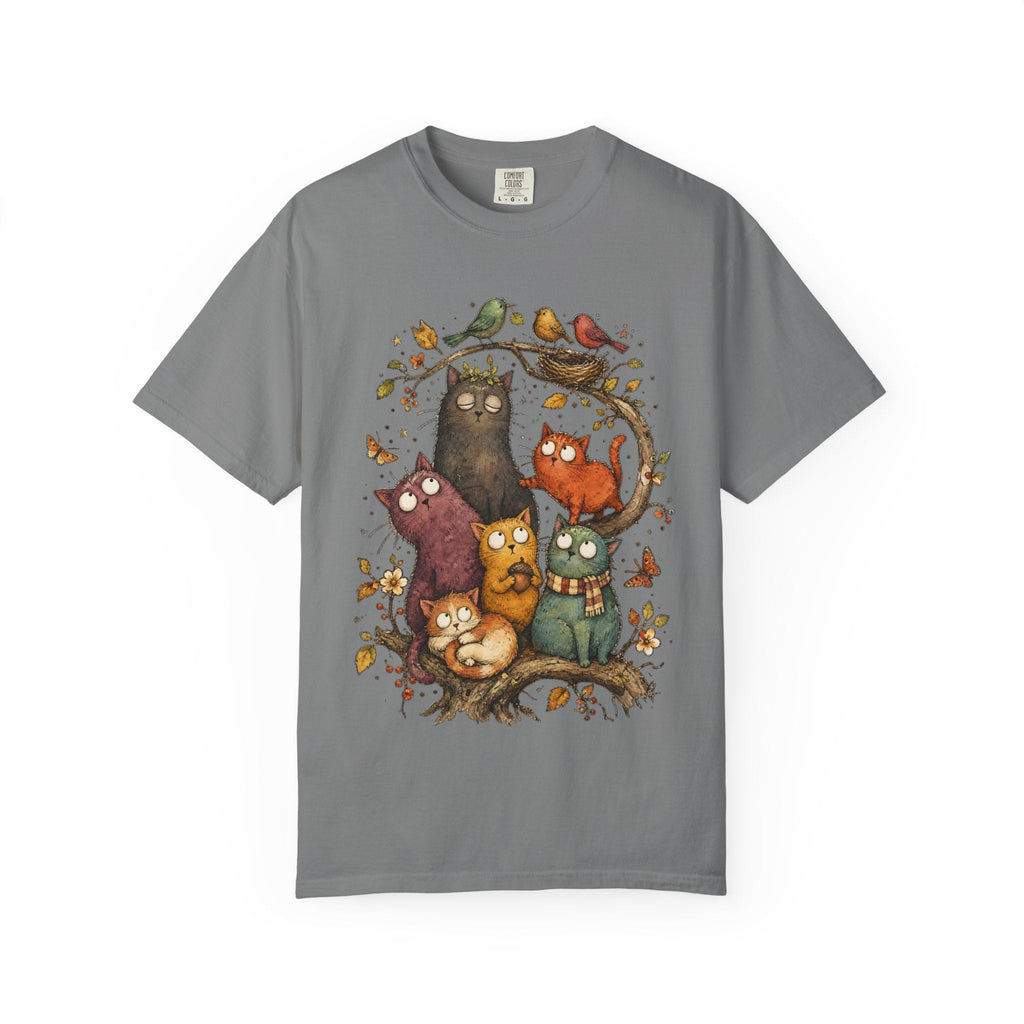 Cat Family Woodland Tee — Cute Autumn Cats Illustration T-Shirt