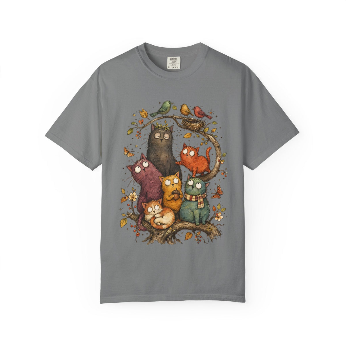 Cat Family Woodland Tee — Cute Autumn Cats Illustration T-Shirt