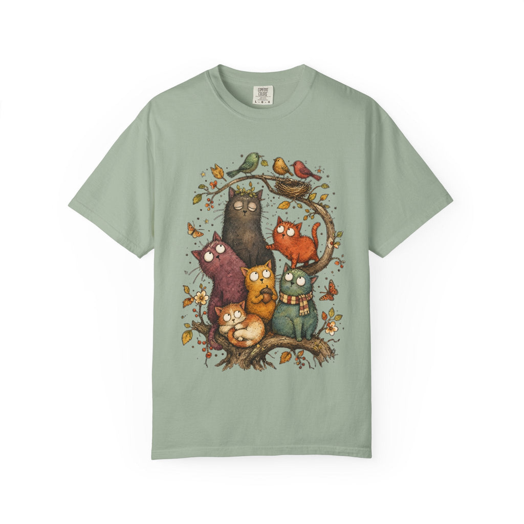 Cat Family Woodland Tee — Cute Autumn Cats Illustration T-Shirt