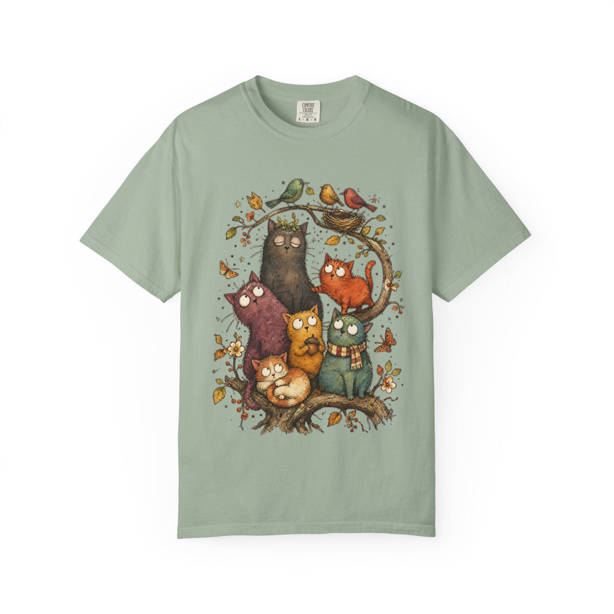 Cat Family Woodland Tee — Cute Autumn Cats Illustration T-Shirt
