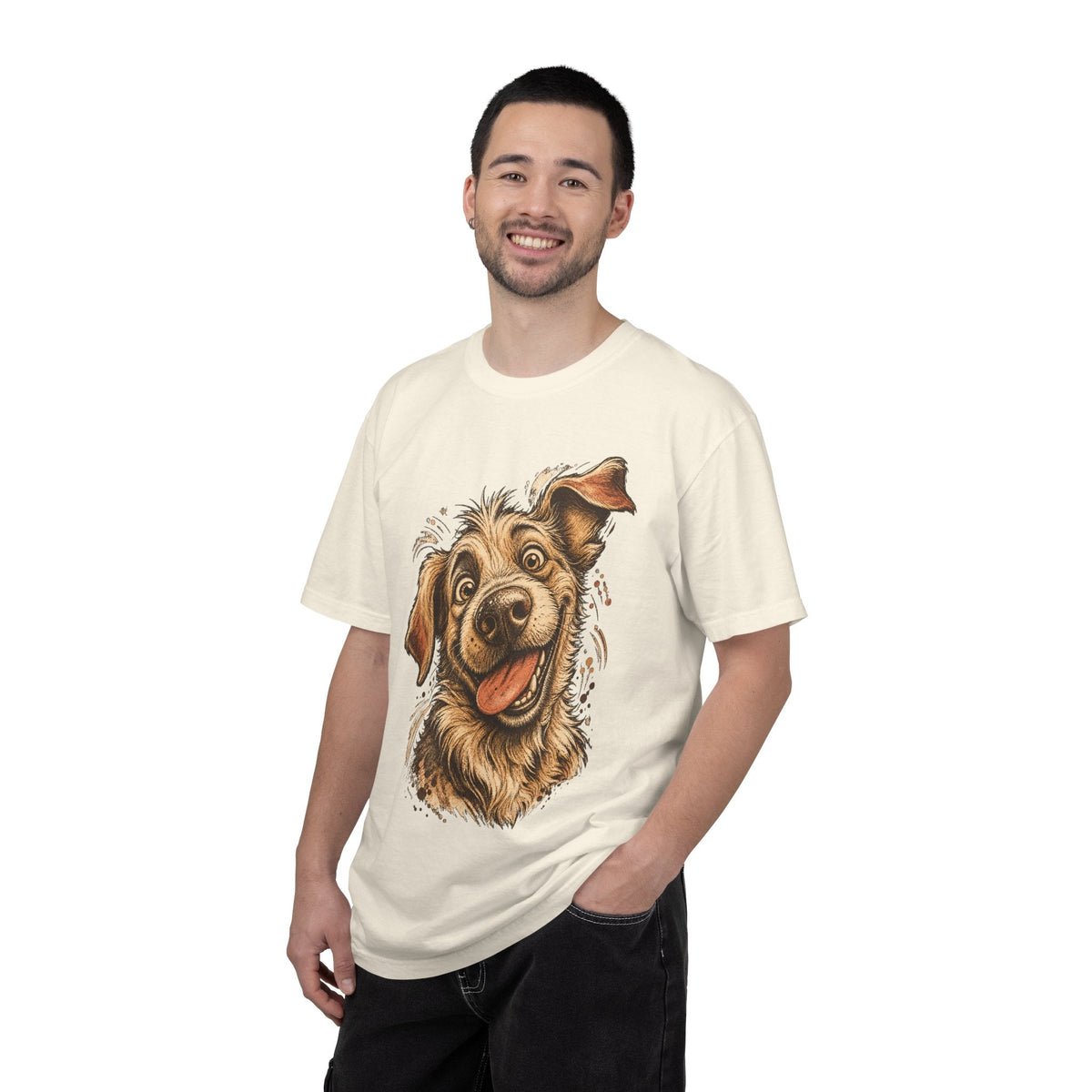 Happy Dog Portrait T-Shirt — Playful Paw Print Graphic Tee for Dog Lovers