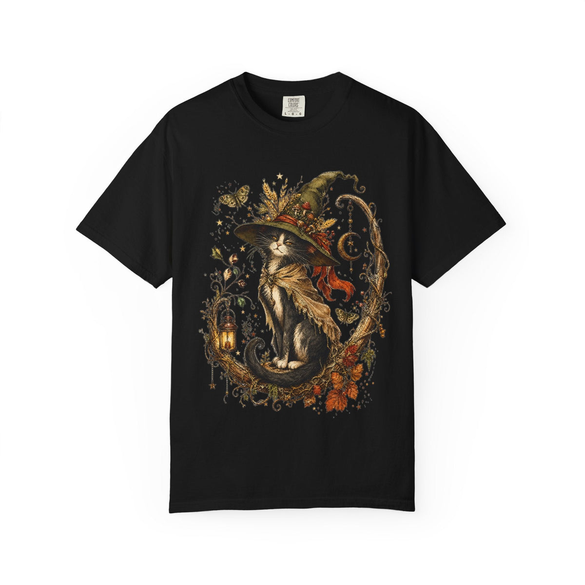 Witch Cat T‑Shirt — Autumn Witch Hat Cat Illustration