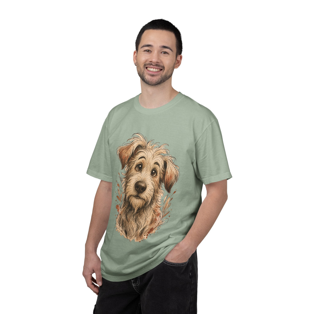 Happy Scruffy Dog T-Shirt — Cute Paw Print Portrait Tee