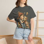 Autumn Kids & Puppy Graphic T-Shirt — Cozy Fall Cute Boy with Dog Design