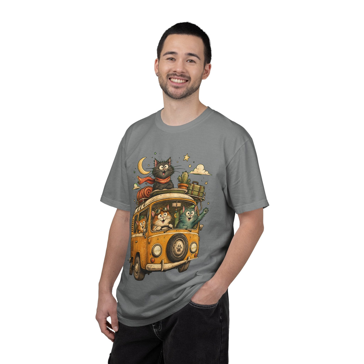 Cute Cats Road Trip T-Shirt — Vintage Camper Van Graphic