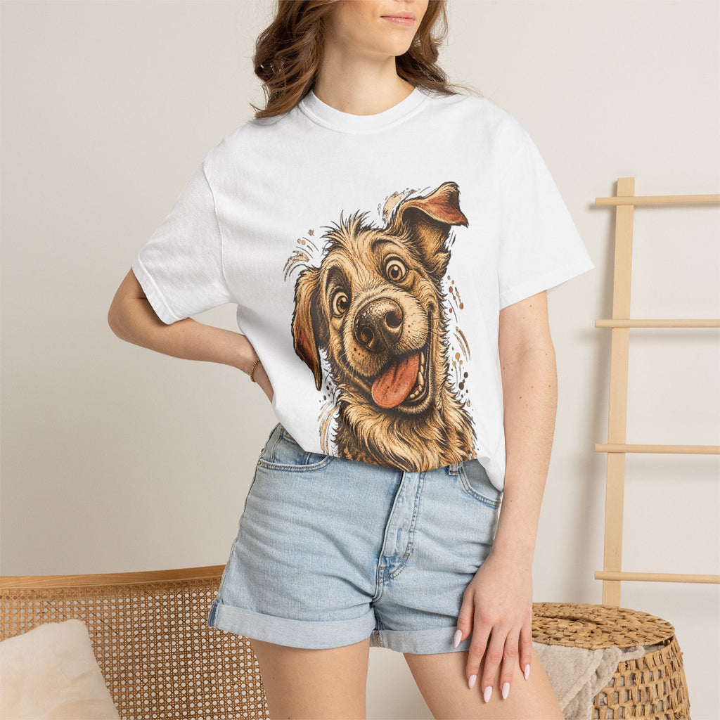 Happy Dog Portrait T-Shirt — Playful Paw Print Graphic Tee for Dog Lovers