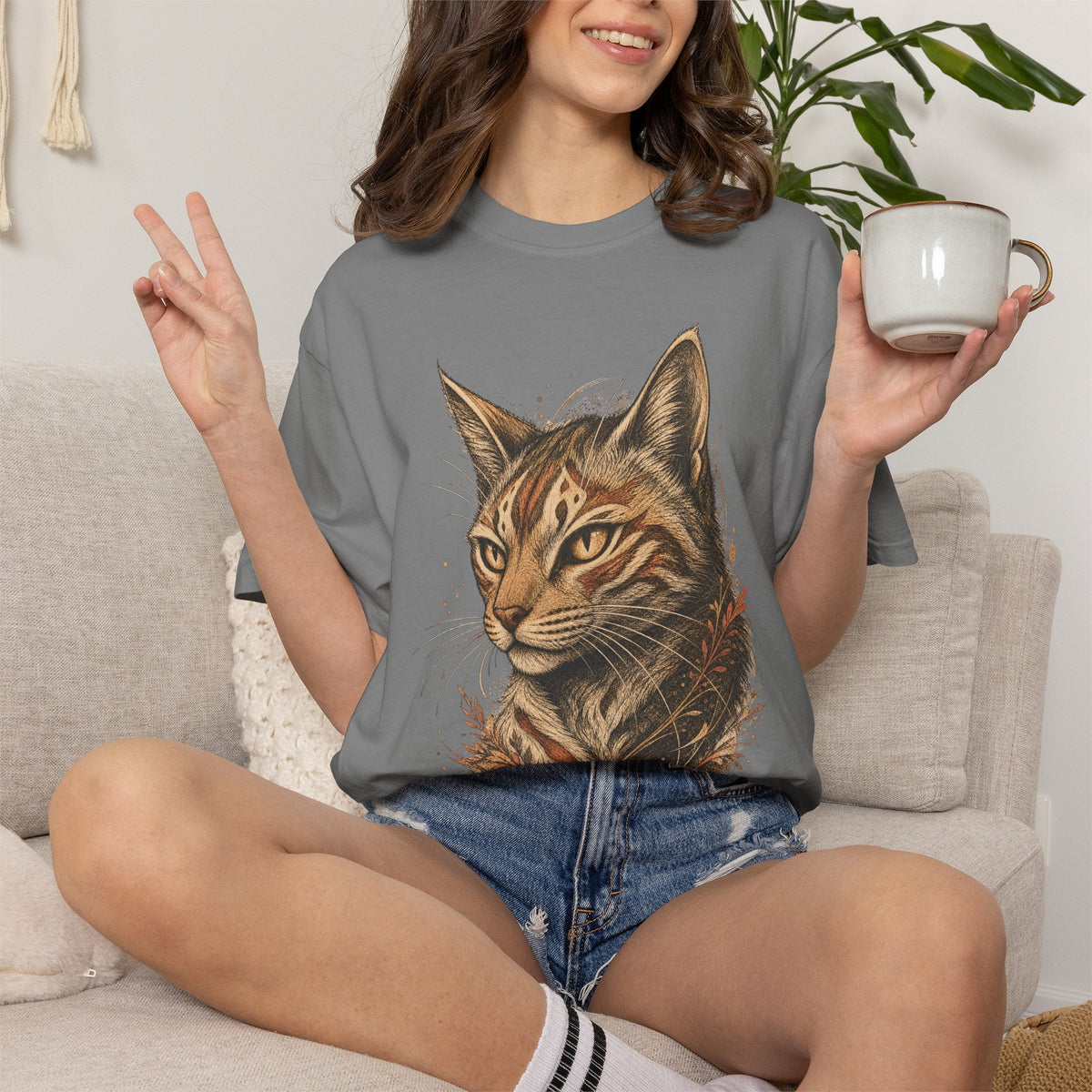 Cat Portrait T-Shirt — Realistic Tabby Illustration Tee
