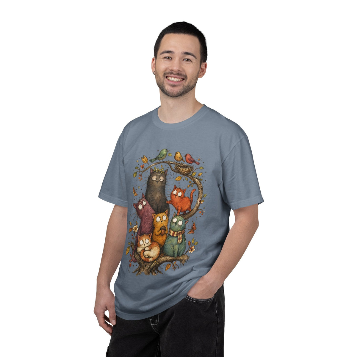 Cat Family Woodland Tee — Cute Autumn Cats Illustration T-Shirt