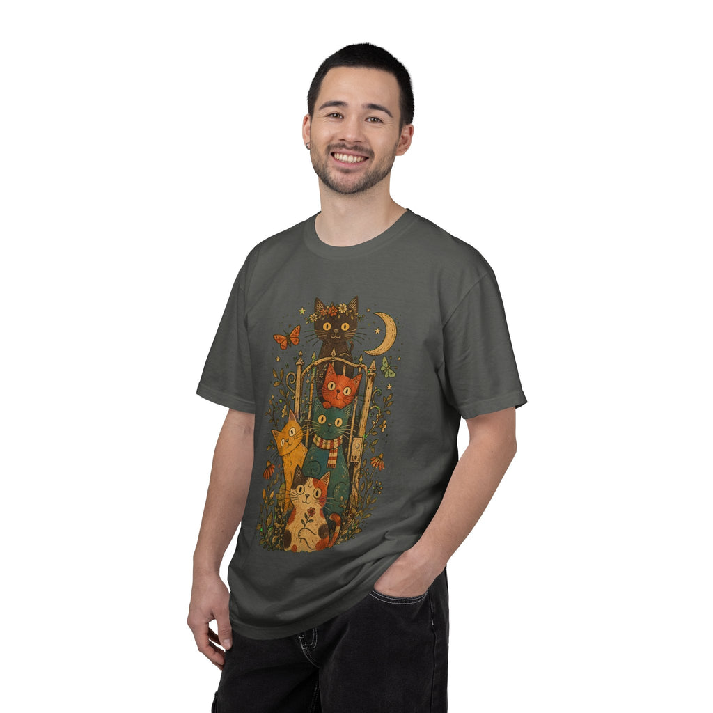 Cat Stack T-Shirt — Autumn Woodland Cats with Moon & Butterflies