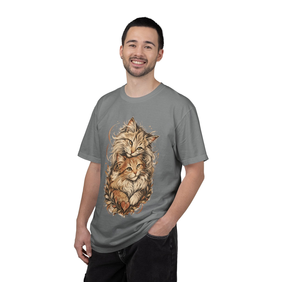 Cat Lovers Vintage Art T-Shirt — Cozy Fluffy Cats Illustration