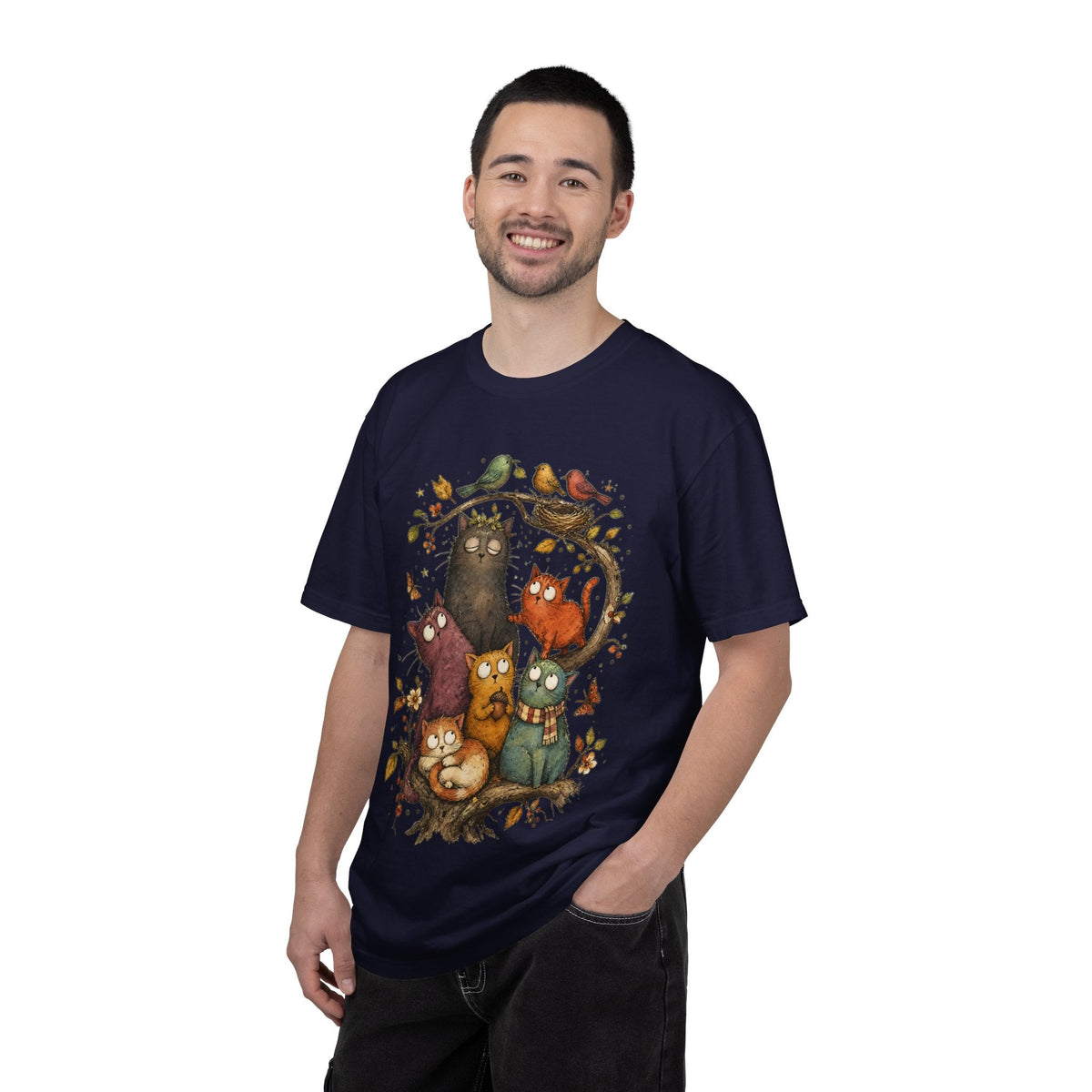 Cat Family Woodland Tee — Cute Autumn Cats Illustration T-Shirt