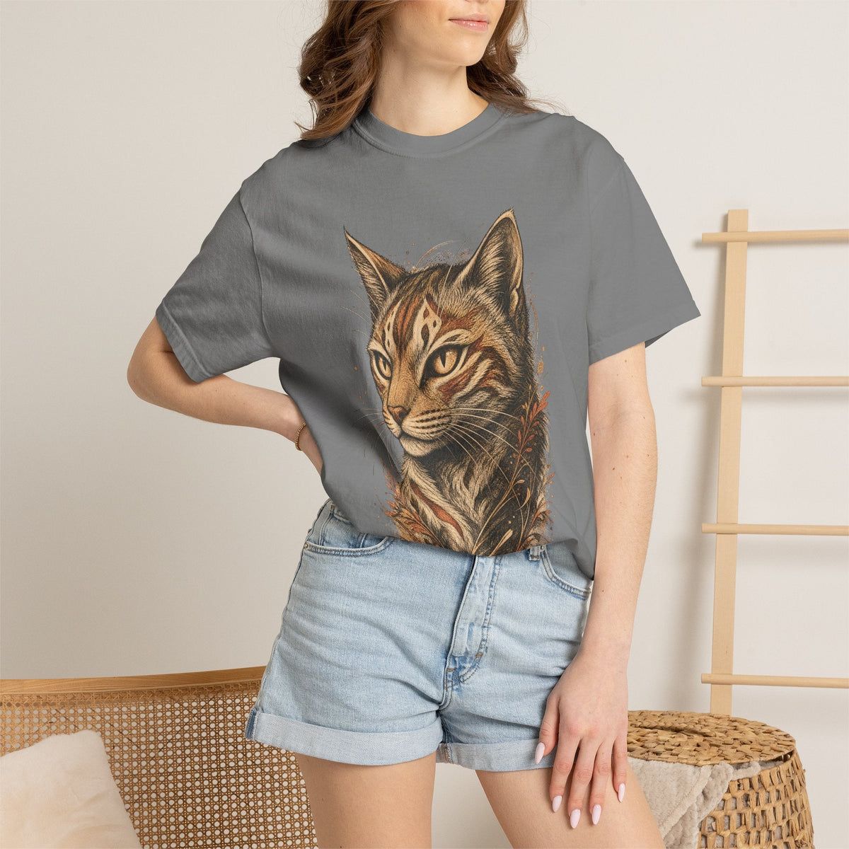 Cat Portrait T-Shirt — Realistic Tabby Illustration Tee