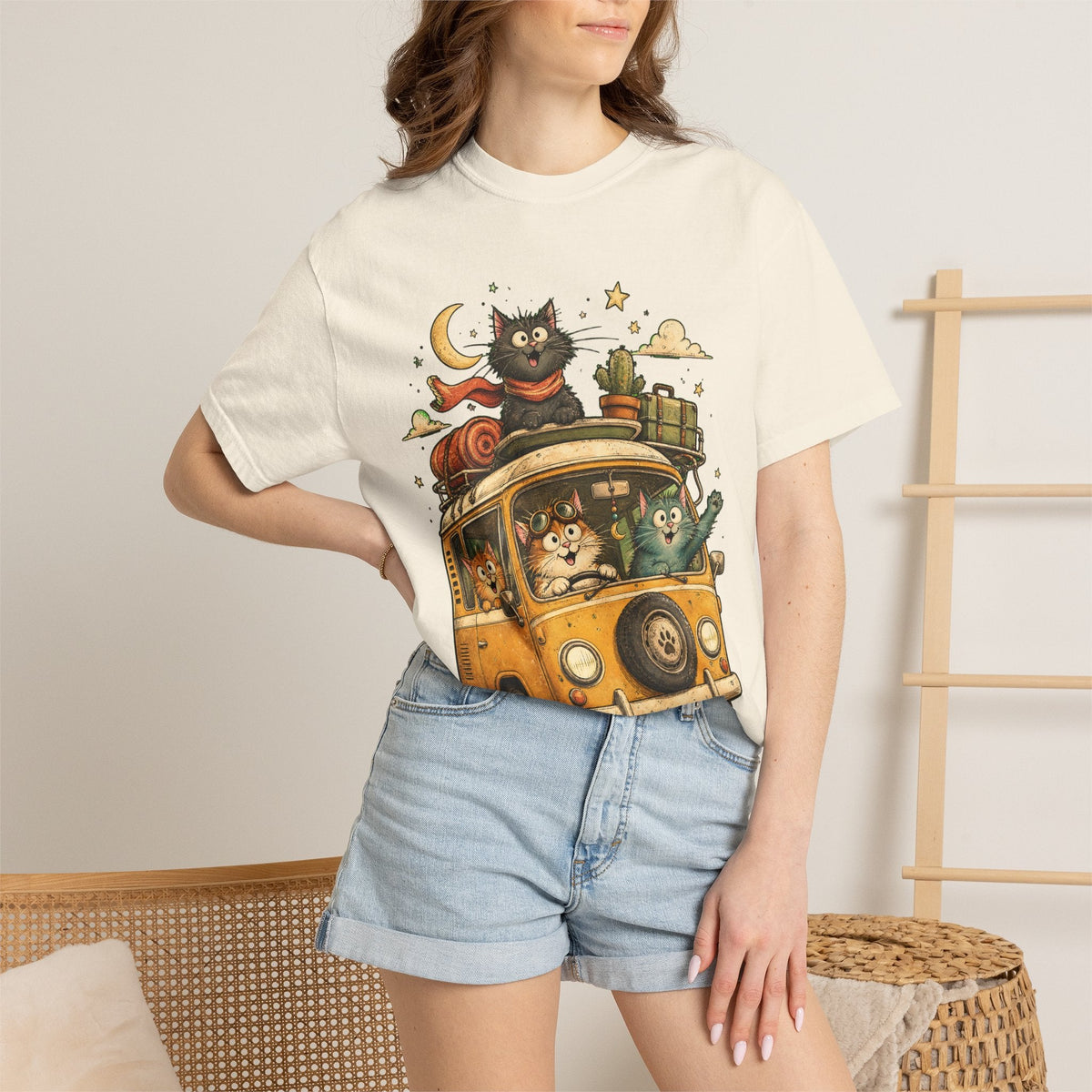 Cute Cats Road Trip T-Shirt — Vintage Camper Van Graphic