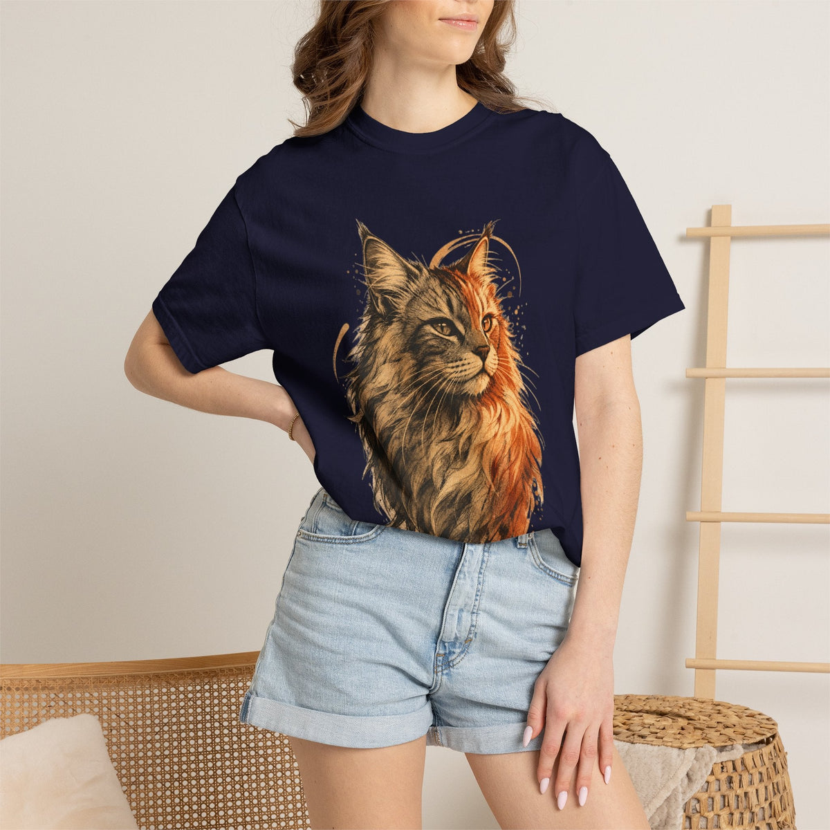 Majestic Maine Coon Cat T-Shirt — Artistic Portrait Tee for Cat Lovers