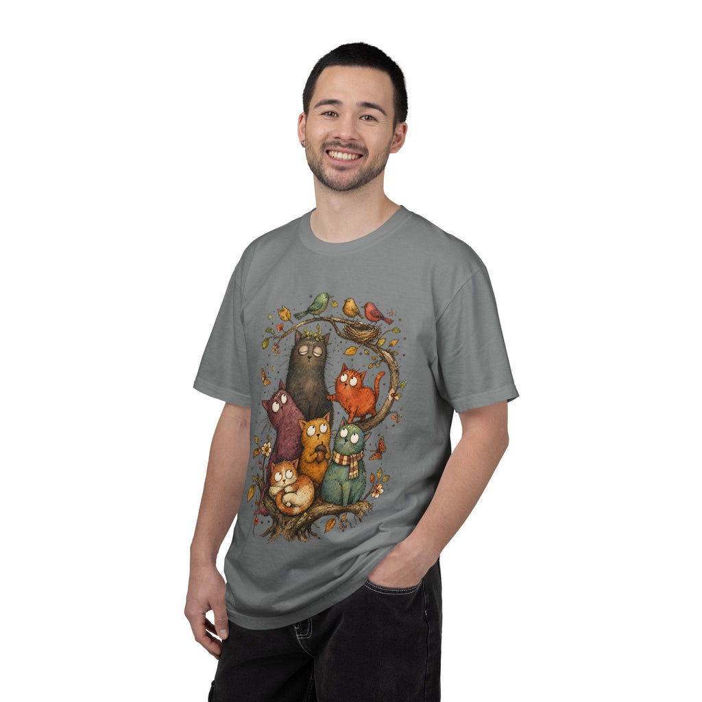Cat Family Woodland Tee — Cute Autumn Cats Illustration T-Shirt