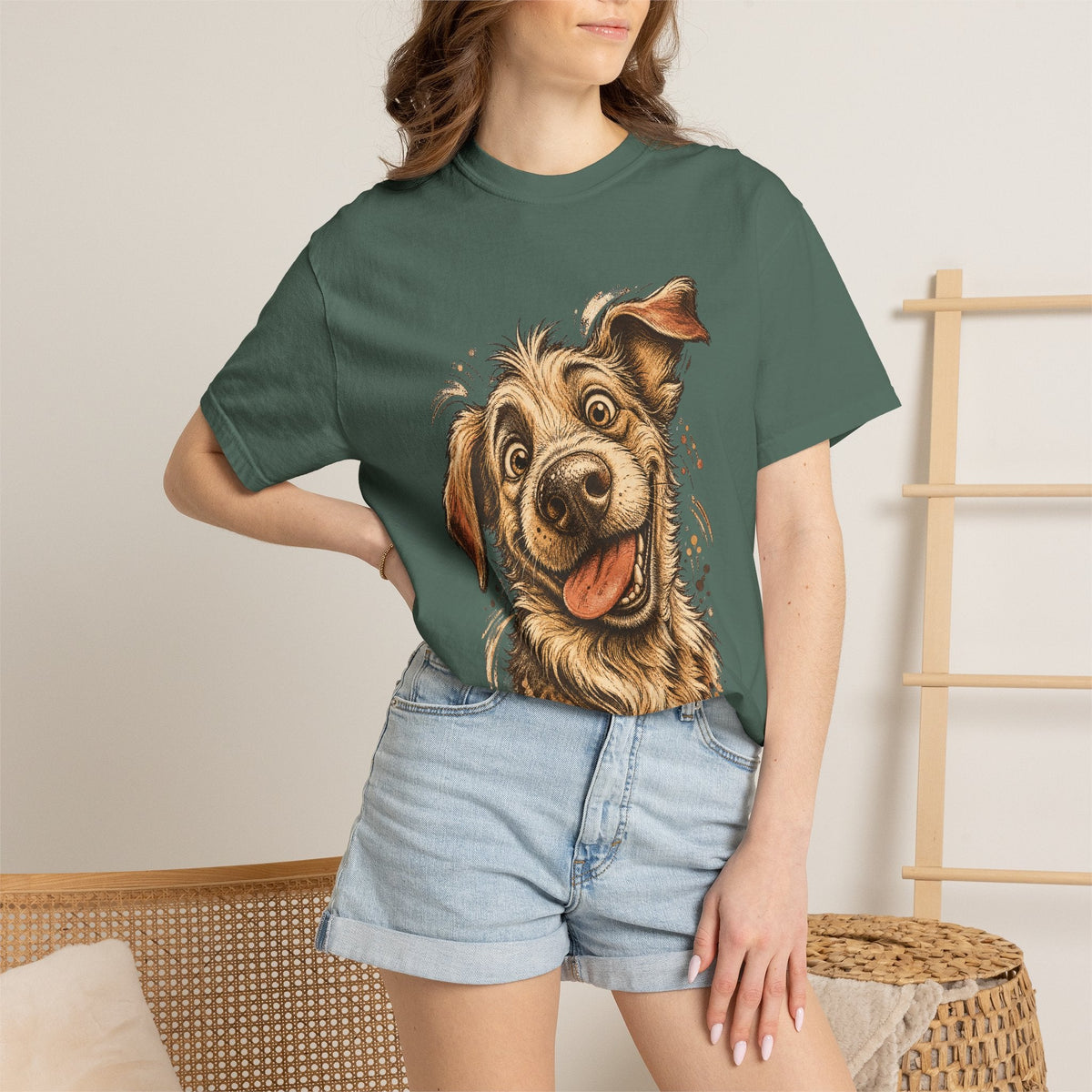 Happy Dog Portrait T-Shirt — Playful Paw Print Graphic Tee for Dog Lovers