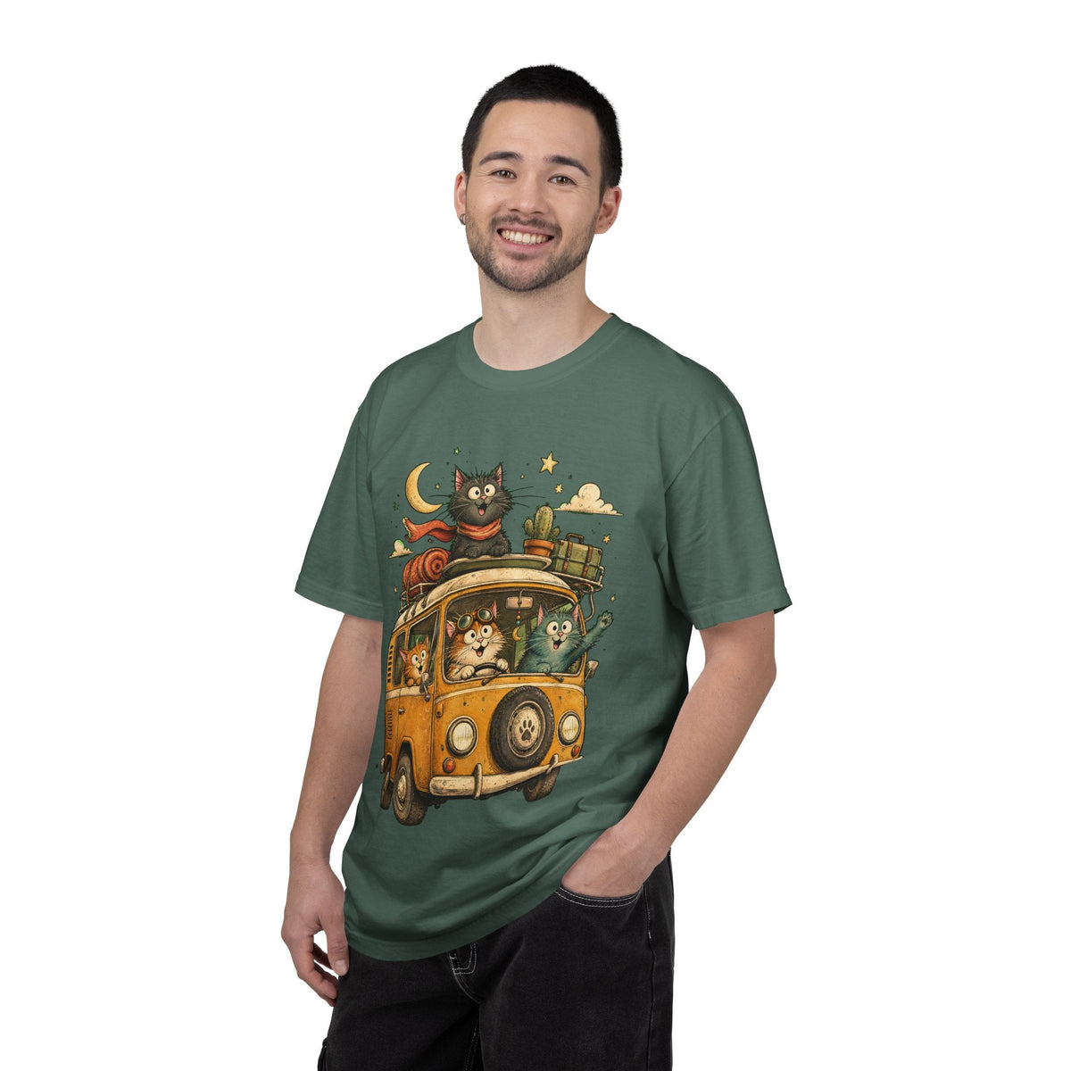 Cute Cats Road Trip T-Shirt — Vintage Camper Van Graphic