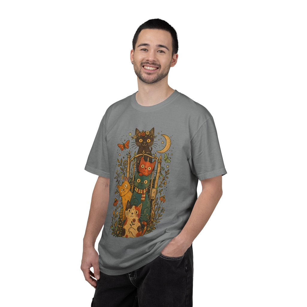 Cat Stack T-Shirt — Autumn Woodland Cats with Moon & Butterflies