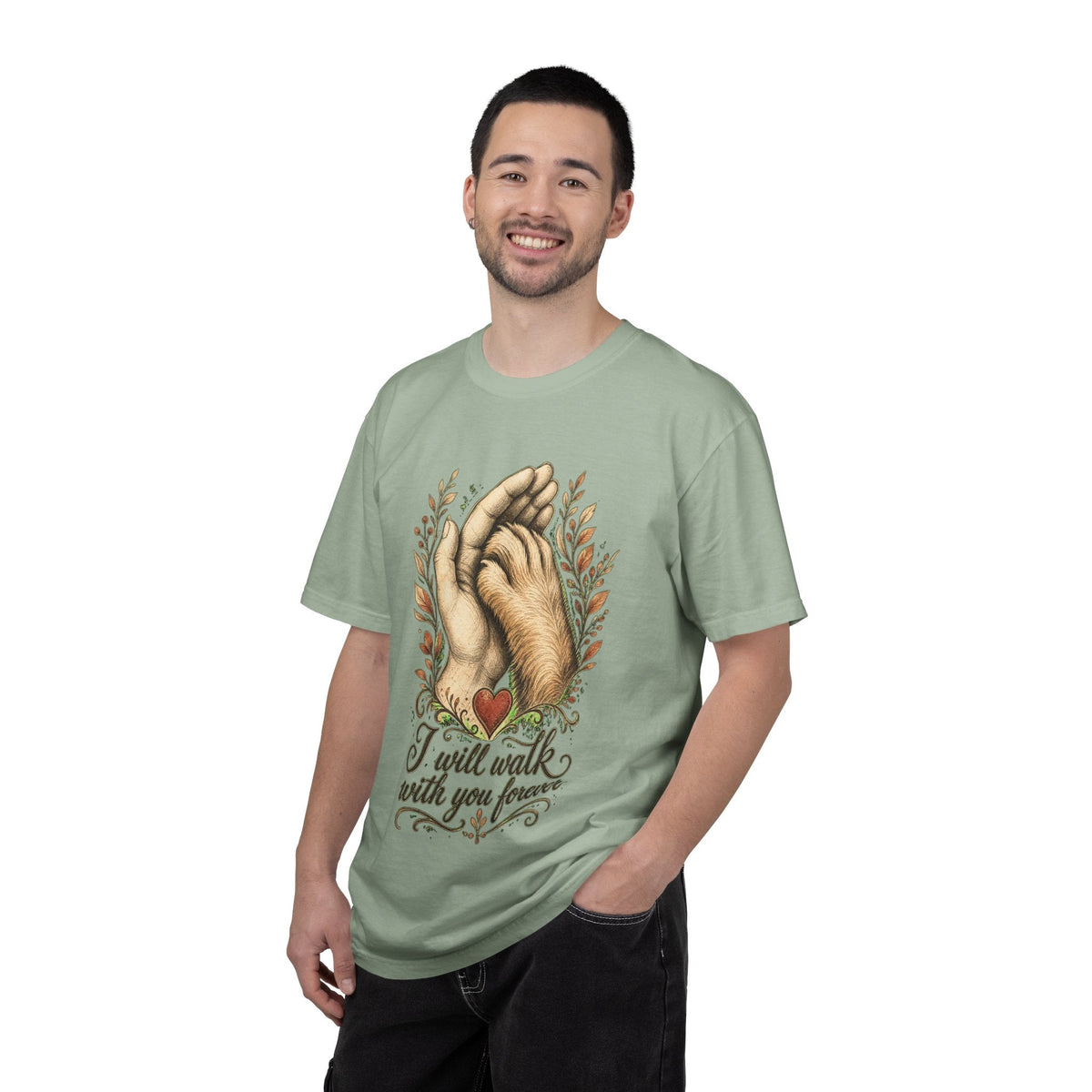 T-Shirt — "I Will Walk With You Forever" Hand-in-Paw Memorial Design