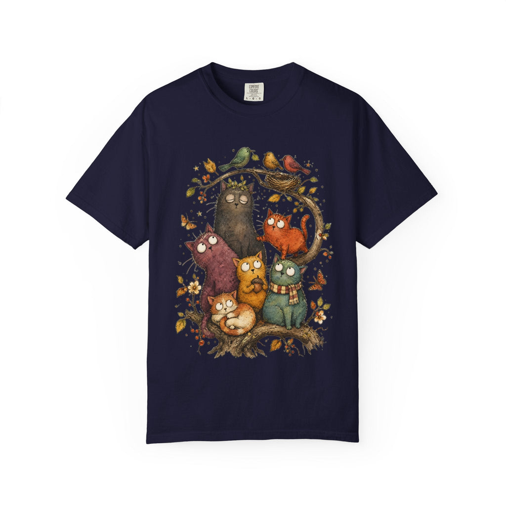 Cat Family Woodland Tee — Cute Autumn Cats Illustration T-Shirt