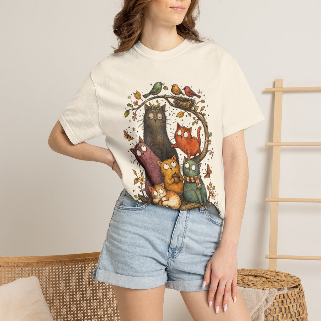 Cat Family Woodland Tee — Cute Autumn Cats Illustration T-Shirt