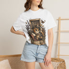 Cozy Cat Nook T-Shirt — Sleeping Cat with Tea & Lavender Graphic