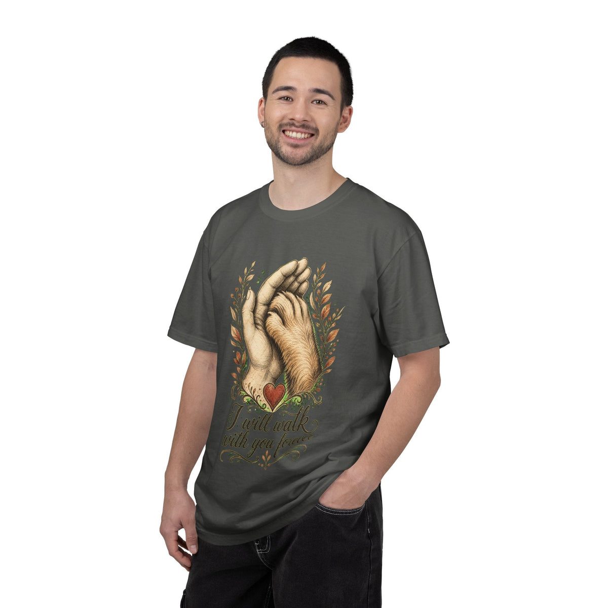 T-Shirt — "I Will Walk With You Forever" Hand-in-Paw Memorial Design