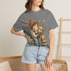 Autumn Kids & Puppy Graphic T-Shirt — Cozy Fall Cute Boy with Dog Design
