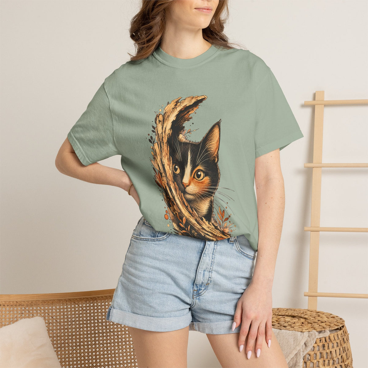 Cat Peek T-Shirt — Calico Cat Artistic Portrait Tee