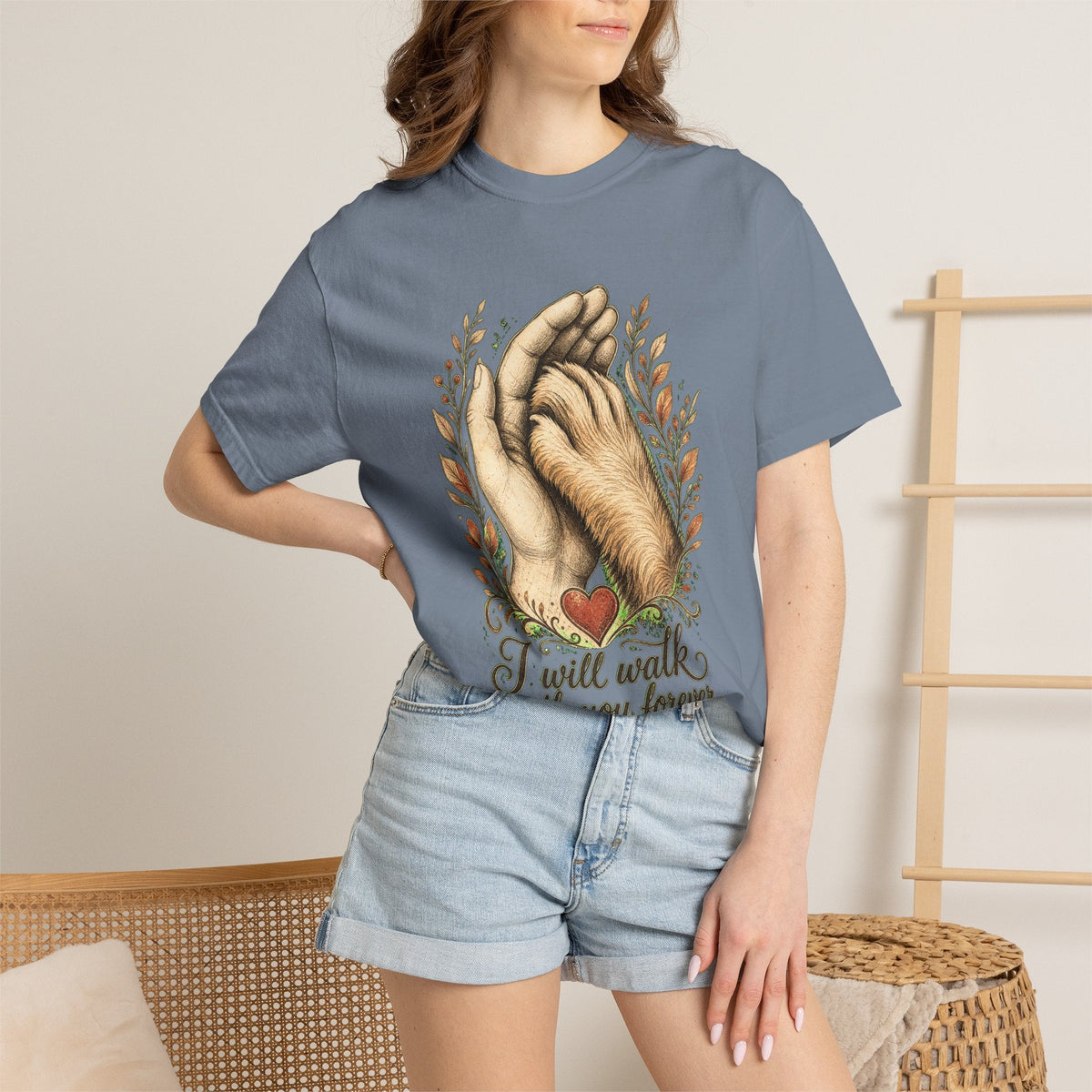 T-Shirt — "I Will Walk With You Forever" Hand-in-Paw Memorial Design