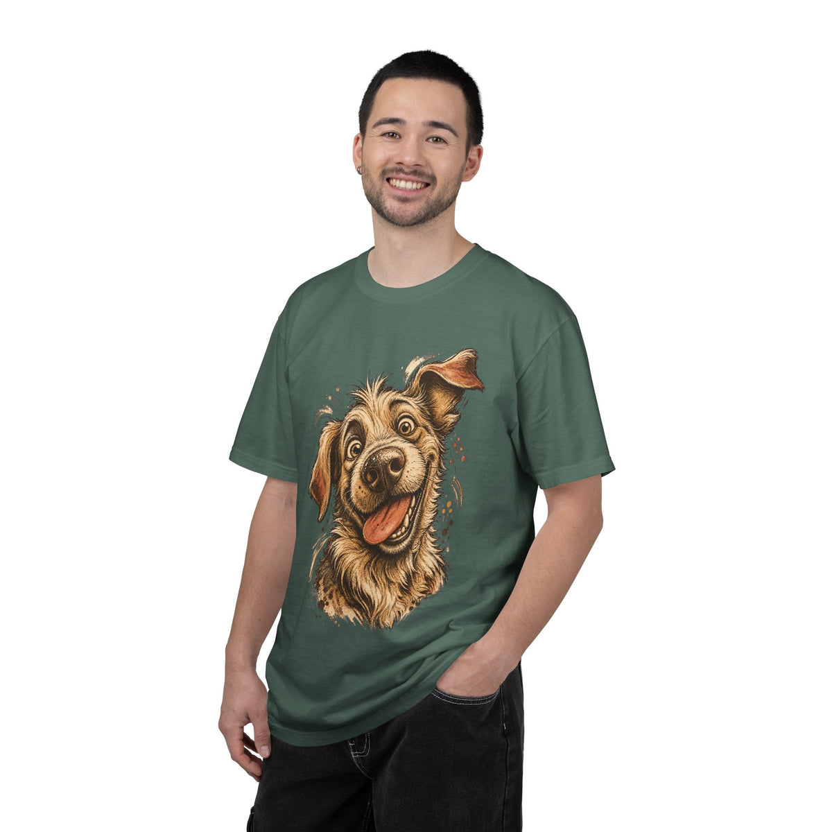 Happy Dog Portrait T-Shirt — Playful Paw Print Graphic Tee for Dog Lovers