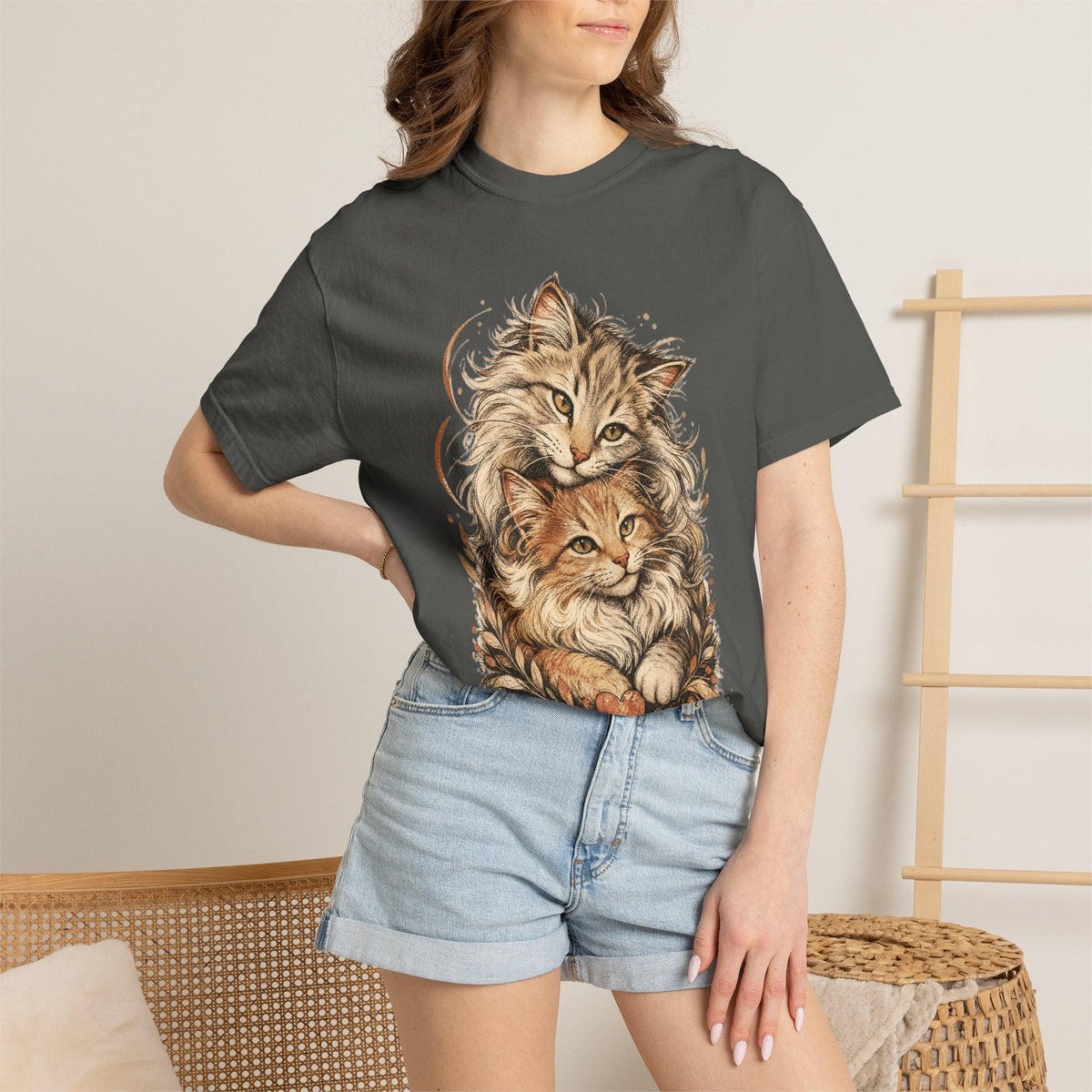 Cat Lovers Vintage Art T-Shirt — Cozy Fluffy Cats Illustration