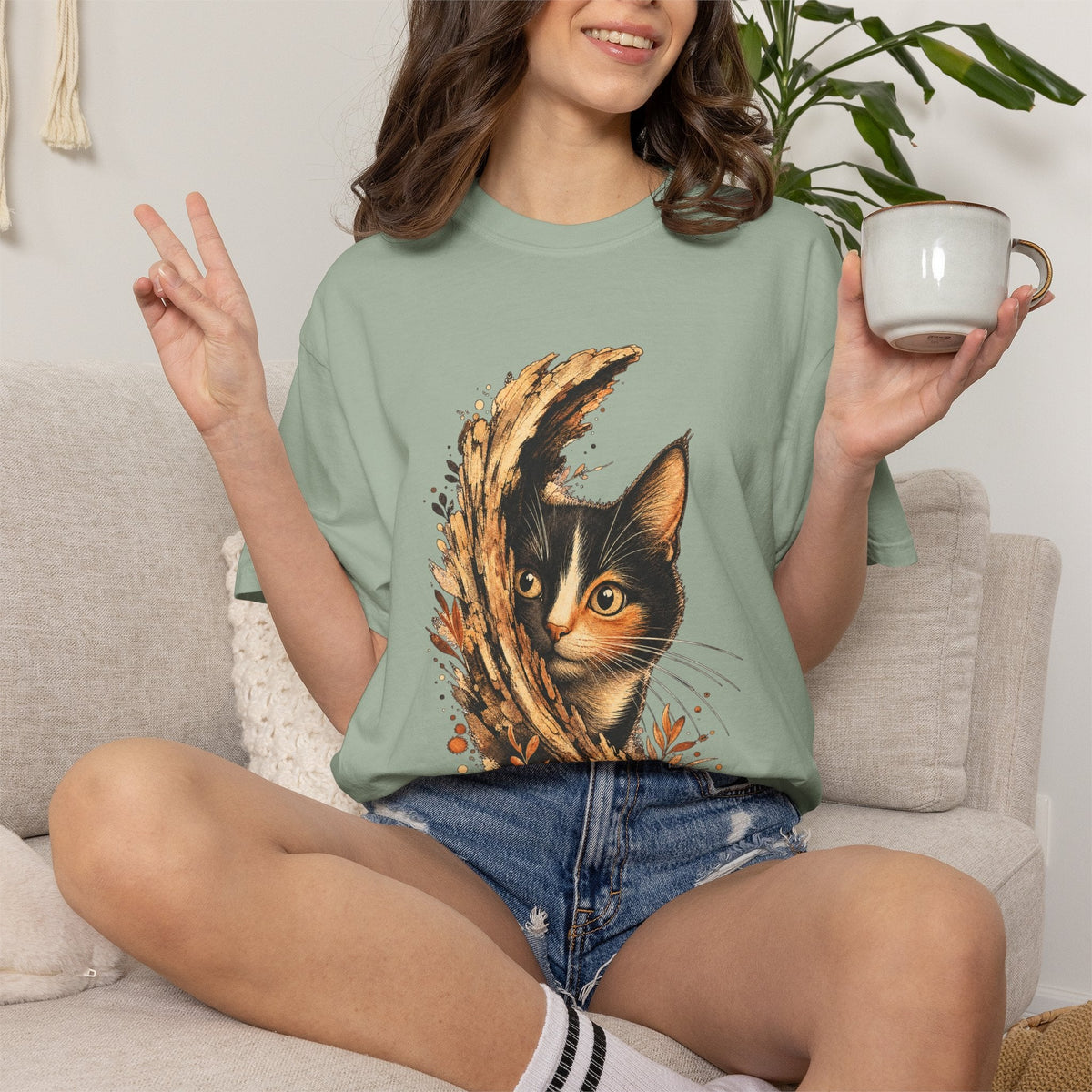 Cat Peek T-Shirt — Calico Cat Artistic Portrait Tee