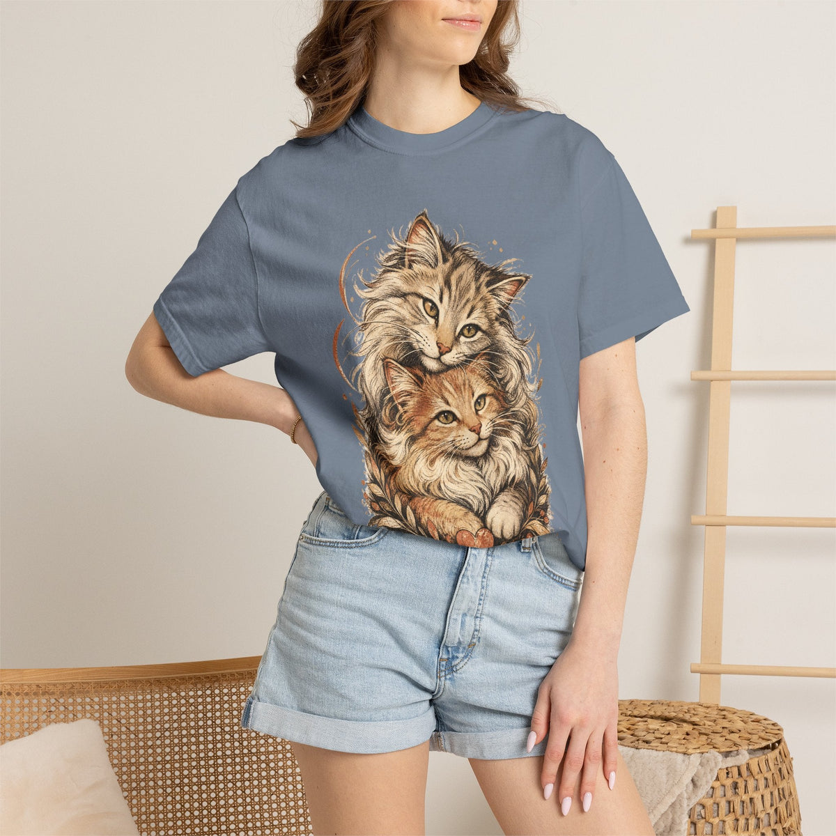 Cat Lovers Vintage Art T-Shirt — Cozy Fluffy Cats Illustration