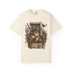 Cozy Cat Nook T-Shirt — Sleeping Cat with Tea & Lavender Graphic